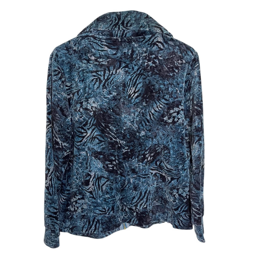 Style & Co Sport Large Blue Abstract Animal Print Zip Velour Jacket Athleisure